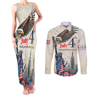 Personalised United States Independence Day Couples Matching Tank Maxi Dress and Long Sleeve Button Shirt Freedom 4th Of July Beige Version LT05 - Wonder Print Shop