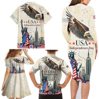 Personalised United States Independence Day Family Matching Long Sleeve Bodycon Dress and Hawaiian Shirt Freedom 4th Of July Beige Version LT05 - Wonder Print Shop