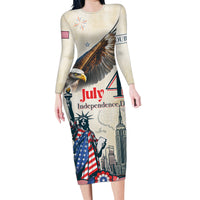 Personalised United States Independence Day Family Matching Long Sleeve Bodycon Dress and Hawaiian Shirt Freedom 4th Of July Beige Version LT05 - Wonder Print Shop