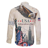 Personalised United States Independence Day Family Matching Off The Shoulder Long Sleeve Dress and Hawaiian Shirt Freedom 4th Of July Beige Version LT05 - Wonder Print Shop