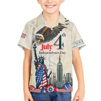 Personalised United States Independence Day Family Matching Short Sleeve Bodycon Dress and Hawaiian Shirt Freedom 4th Of July Beige Version LT05 - Wonder Print Shop