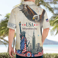 Beige Hawaiian shirt back print with eagle wings, USA Independence Day and text panel