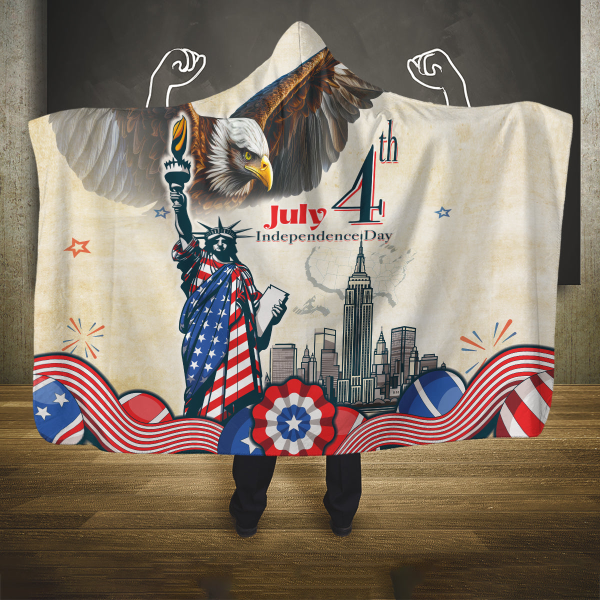 United States Independence Day Hooded Blanket Freedom 4th Of July Beige Version