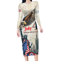 Personalised United States Independence Day Long Sleeve Bodycon Dress Freedom 4th Of July Beige Version LT05 - Wonder Print Shop