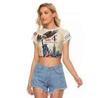 Personalised United States Independence Day Raglan Cropped T Shirt Freedom 4th Of July Beige Version LT05 - Wonder Print Shop