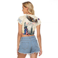 Personalised United States Independence Day Raglan Cropped T Shirt Freedom 4th Of July Beige Version LT05 - Wonder Print Shop