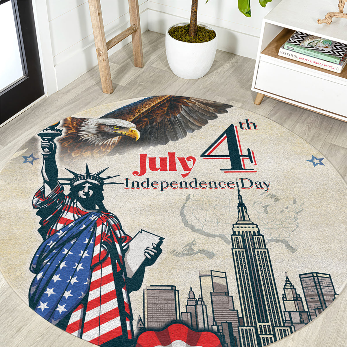 United States Independence Day Round Carpet Freedom 4th Of July Beige Version