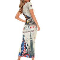 Personalised United States Independence Day Short Sleeve Bodycon Dress Freedom 4th Of July Beige Version LT05 - Wonder Print Shop