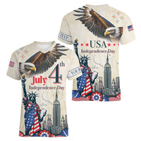 Personalised United States Independence Day Women V-Neck T-Shirt Freedom 4th Of July Beige Version LT05 - Wonder Print Shop