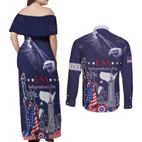 Personalised United States Independence Day Couples Matching Off Shoulder Maxi Dress and Long Sleeve Button Shirt Freedom 4th Of July Navy Version LT05 - Wonder Print Shop