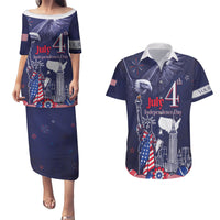 Personalised United States Independence Day Couples Matching Puletasi and Hawaiian Shirt Freedom 4th Of July Navy Version LT05 - Wonder Print Shop