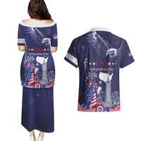 Personalised United States Independence Day Couples Matching Puletasi and Hawaiian Shirt Freedom 4th Of July Navy Version LT05 - Wonder Print Shop