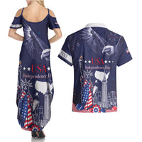 Personalised United States Independence Day Couples Matching Summer Maxi Dress and Hawaiian Shirt Freedom 4th Of July Navy Version LT05 - Wonder Print Shop