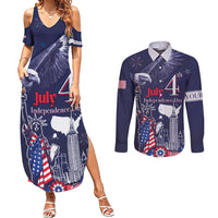 Personalised United States Independence Day Couples Matching Summer Maxi Dress and Long Sleeve Button Shirt Freedom 4th Of July Navy Version LT05 - Wonder Print Shop