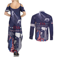 Personalised United States Independence Day Couples Matching Summer Maxi Dress and Long Sleeve Button Shirt Freedom 4th Of July Navy Version LT05 - Wonder Print Shop