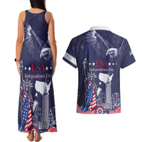 Personalised United States Independence Day Couples Matching Tank Maxi Dress and Hawaiian Shirt Freedom 4th Of July Navy Version LT05 - Wonder Print Shop