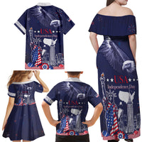 Personalised United States Independence Day Family Matching Off Shoulder Maxi Dress and Hawaiian Shirt Freedom 4th Of July Navy Version LT05 - Wonder Print Shop