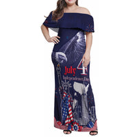Personalised United States Independence Day Family Matching Off Shoulder Maxi Dress and Hawaiian Shirt Freedom 4th Of July Navy Version LT05 - Wonder Print Shop