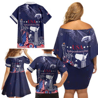 Personalised United States Independence Day Family Matching Off Shoulder Short Dress and Hawaiian Shirt Freedom 4th Of July Navy Version LT05 - Wonder Print Shop