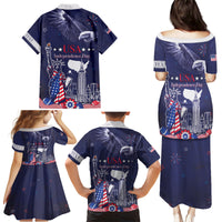 Personalised United States Independence Day Family Matching Puletasi and Hawaiian Shirt Freedom 4th Of July Navy Version LT05 - Wonder Print Shop