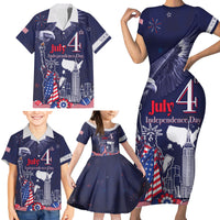 Personalised United States Independence Day Family Matching Short Sleeve Bodycon Dress and Hawaiian Shirt Freedom 4th Of July Navy Version LT05 - Wonder Print Shop