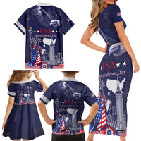 Personalised United States Independence Day Family Matching Short Sleeve Bodycon Dress and Hawaiian Shirt Freedom 4th Of July Navy Version LT05 - Wonder Print Shop