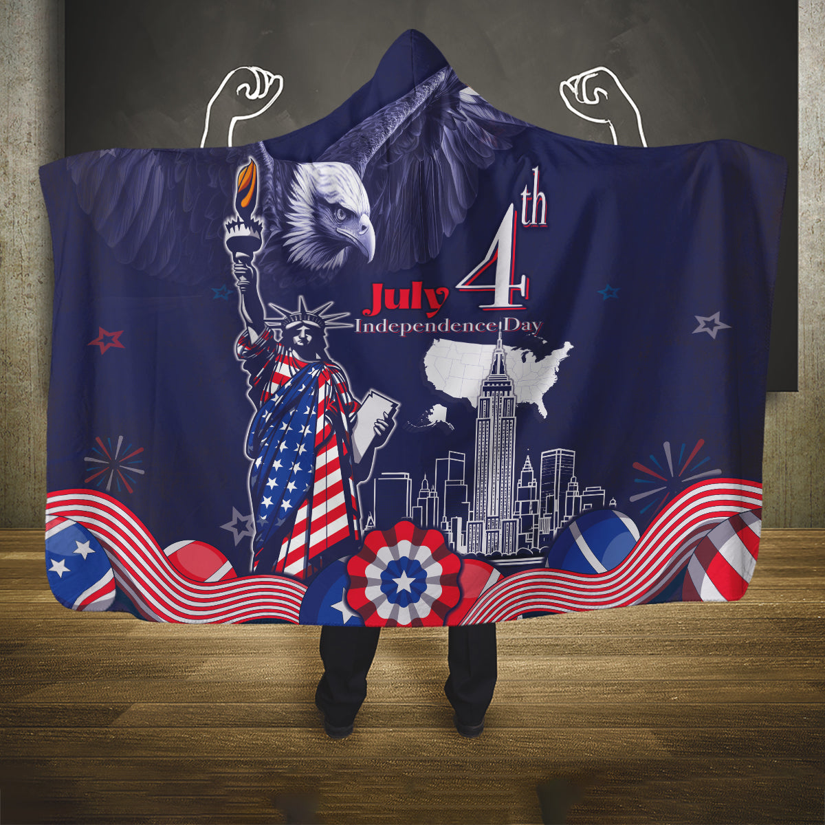 United States Independence Day Hooded Blanket Freedom 4th Of July Navy Version