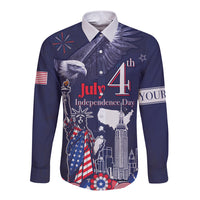 Personalised United States Independence Day Long Sleeve Button Shirt Freedom 4th Of July Navy Version LT05 - Wonder Print Shop