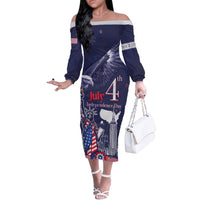 Personalised United States Independence Day Off The Shoulder Long Sleeve Dress Freedom 4th Of July Navy Version LT05 - Wonder Print Shop