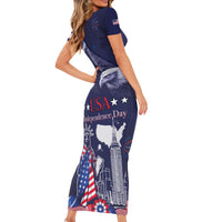 Personalised United States Independence Day Short Sleeve Bodycon Dress Freedom 4th Of July Navy Version LT05 - Wonder Print Shop