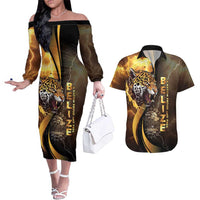 Belize Emancipation Day Couples Matching Off The Shoulder Long Sleeve Dress and Hawaiian Shirt A Nation Proud And Free - Wonder Print Shop