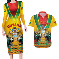 Guyana Emancipation Day Couples Matching Long Sleeve Bodycon Dress and Hawaiian Shirt Guyanese And Pride - Wonder Print Shop