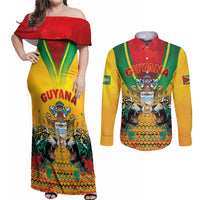 Guyana Emancipation Day Couples Matching Off Shoulder Maxi Dress and Long Sleeve Button Shirt Guyanese And Pride - Wonder Print Shop