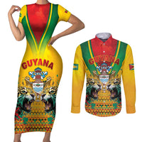 Guyana Emancipation Day Couples Matching Short Sleeve Bodycon Dress and Long Sleeve Button Shirt Guyanese And Pride - Wonder Print Shop