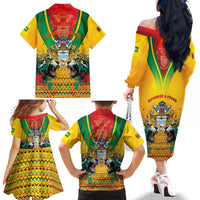 Guyana Emancipation Day Family Matching Off The Shoulder Long Sleeve Dress and Hawaiian Shirt Guyanese And Pride - Wonder Print Shop
