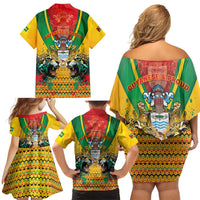 Guyana Emancipation Day Family Matching Off Shoulder Short Dress and Hawaiian Shirt Guyanese And Pride - Wonder Print Shop