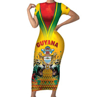 Guyana Emancipation Day Short Sleeve Bodycon Dress Guyanese And Pride - Wonder Print Shop