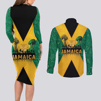 Jamaica Emancipation Day Couples Matching Long Sleeve Bodycon Dress and Long Sleeve Button Shirt Wi Likkle But Wi Tallawah - Wonder Print Shop