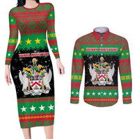 Saint Kitts And Nevis Christmas Couples Matching Long Sleeve Bodycon Dress and Long Sleeve Button Shirt Coat Of Arms Xmas Vibe - Wonder Print Shop
