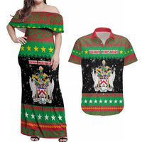 Saint Kitts And Nevis Christmas Couples Matching Off Shoulder Maxi Dress and Hawaiian Shirt Coat Of Arms Xmas Vibe - Wonder Print Shop