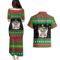 Saint Kitts And Nevis Christmas Couples Matching Puletasi and Hawaiian Shirt Coat Of Arms Xmas Vibe - Wonder Print Shop