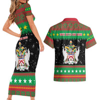 Saint Kitts And Nevis Christmas Couples Matching Short Sleeve Bodycon Dress and Hawaiian Shirt Coat Of Arms Xmas Vibe - Wonder Print Shop