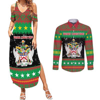 Saint Kitts And Nevis Christmas Couples Matching Summer Maxi Dress and Long Sleeve Button Shirt Coat Of Arms Xmas Vibe - Wonder Print Shop