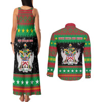 Saint Kitts And Nevis Christmas Couples Matching Tank Maxi Dress and Long Sleeve Button Shirt Coat Of Arms Xmas Vibe - Wonder Print Shop
