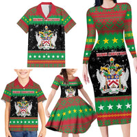Saint Kitts And Nevis Christmas Family Matching Long Sleeve Bodycon Dress and Hawaiian Shirt Coat Of Arms Xmas Vibe - Wonder Print Shop
