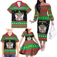 Saint Kitts And Nevis Christmas Family Matching Off The Shoulder Long Sleeve Dress and Hawaiian Shirt Coat Of Arms Xmas Vibe - Wonder Print Shop