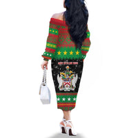 Saint Kitts And Nevis Christmas Family Matching Off The Shoulder Long Sleeve Dress and Hawaiian Shirt Coat Of Arms Xmas Vibe - Wonder Print Shop