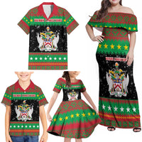 Saint Kitts And Nevis Christmas Family Matching Off Shoulder Maxi Dress and Hawaiian Shirt Coat Of Arms Xmas Vibe - Wonder Print Shop
