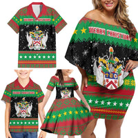 Saint Kitts And Nevis Christmas Family Matching Off Shoulder Short Dress and Hawaiian Shirt Coat Of Arms Xmas Vibe - Wonder Print Shop