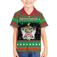 Saint Kitts And Nevis Christmas Family Matching Off Shoulder Short Dress and Hawaiian Shirt Coat Of Arms Xmas Vibe - Wonder Print Shop
